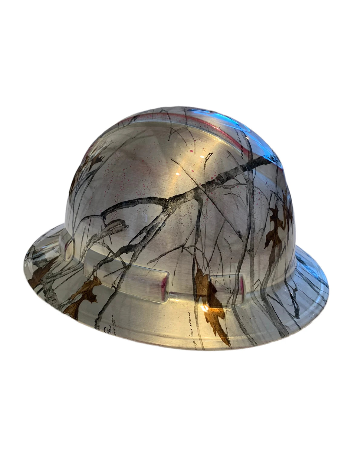 Custom Hard Hat Tarnished Silver/Pink Snow Camo Full Brim Ridgeline