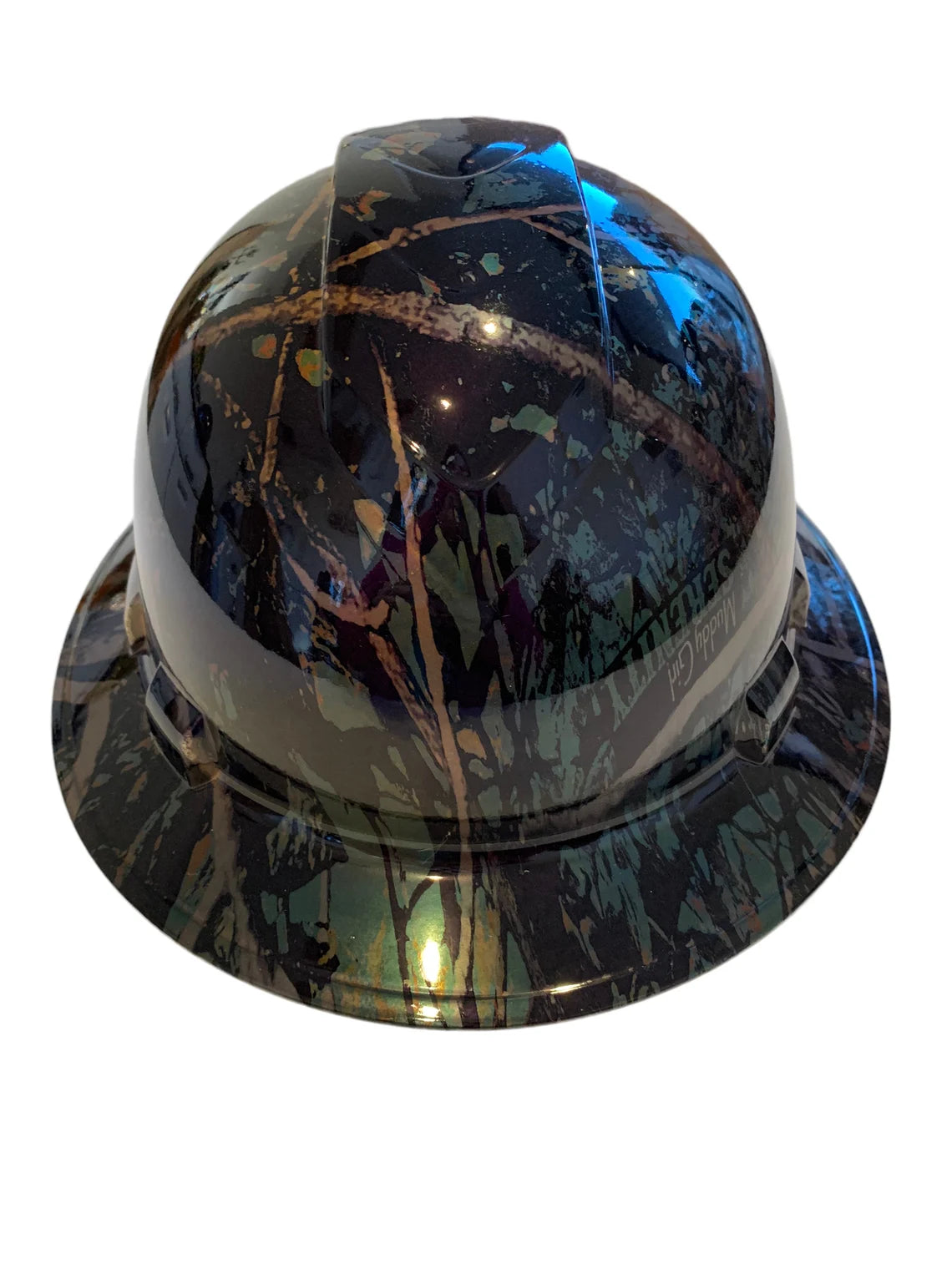 Custom Hard Hat Tarnished Blue Chrome Muddy Girl Full Brim Ridgeline