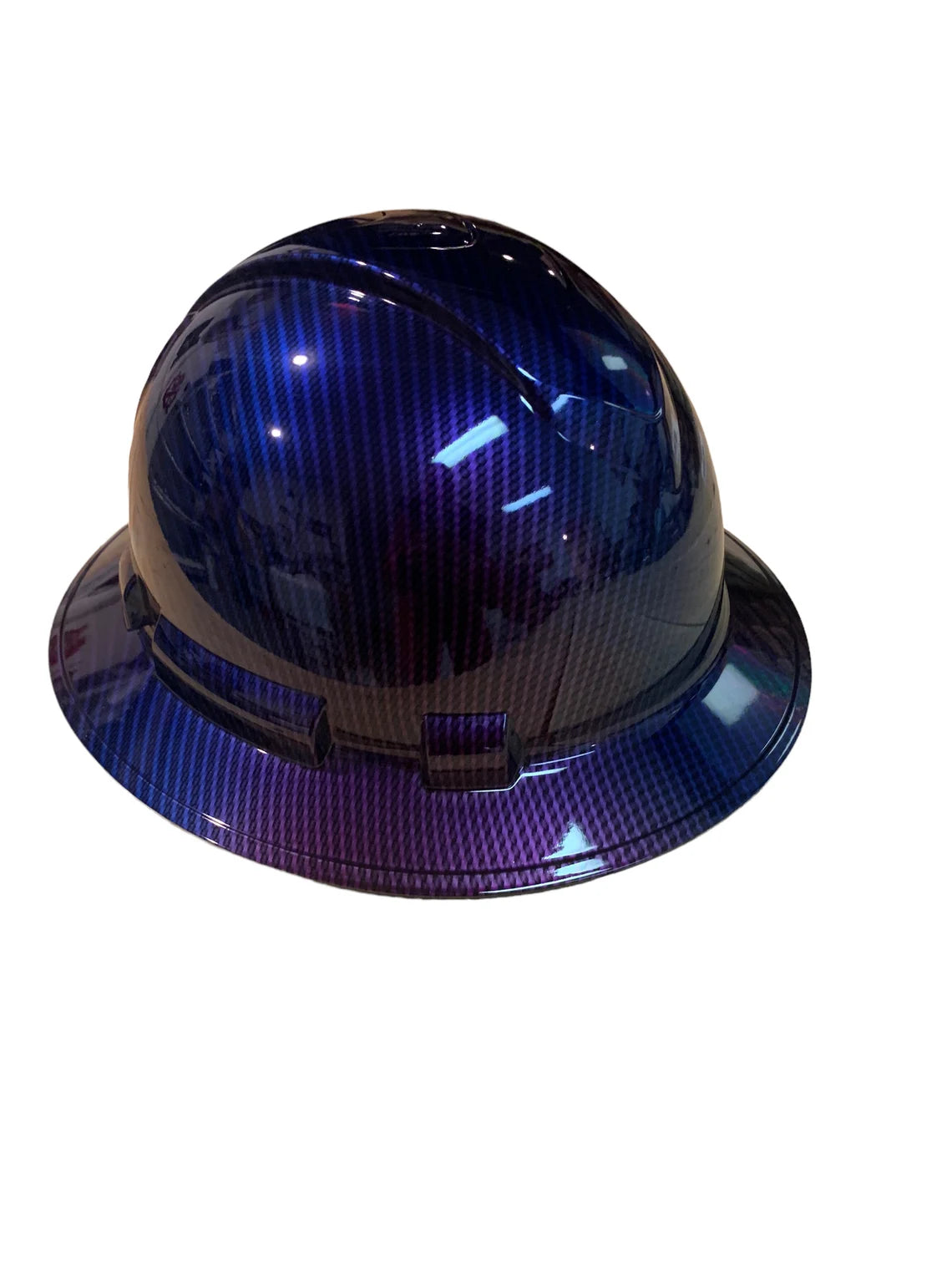 Custom Hard Hat Ridgeline Full Brim Purple Blue 2 Toned Translucent Carbon Fiber Hydro Dipped