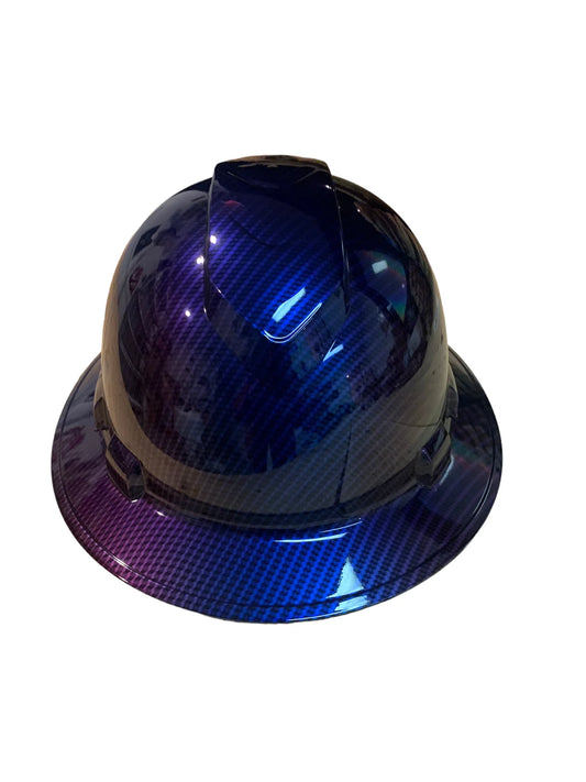 Custom Hard Hat Ridgeline Full Brim Purple Blue 2 Toned Translucent Carbon Fiber Hydro Dipped