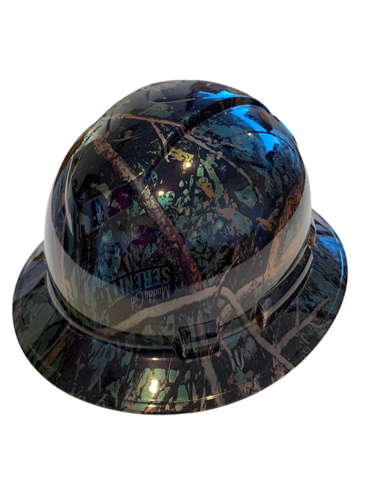 Custom Hard Hat Tarnished Blue Chrome Muddy Girl Full Brim Ridgeline