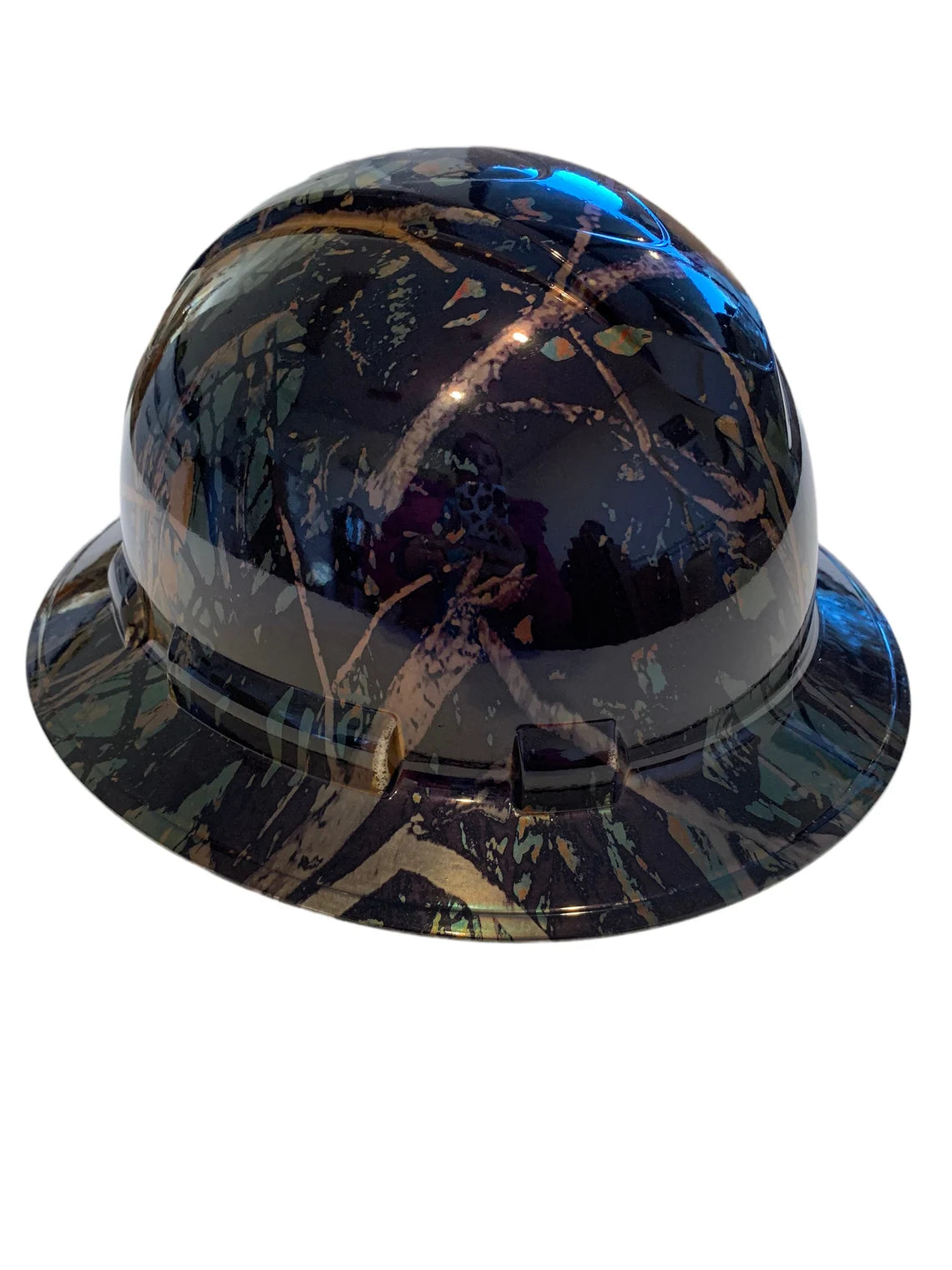 Custom Hard Hat Tarnished Blue Chrome Muddy Girl Full Brim Ridgeline