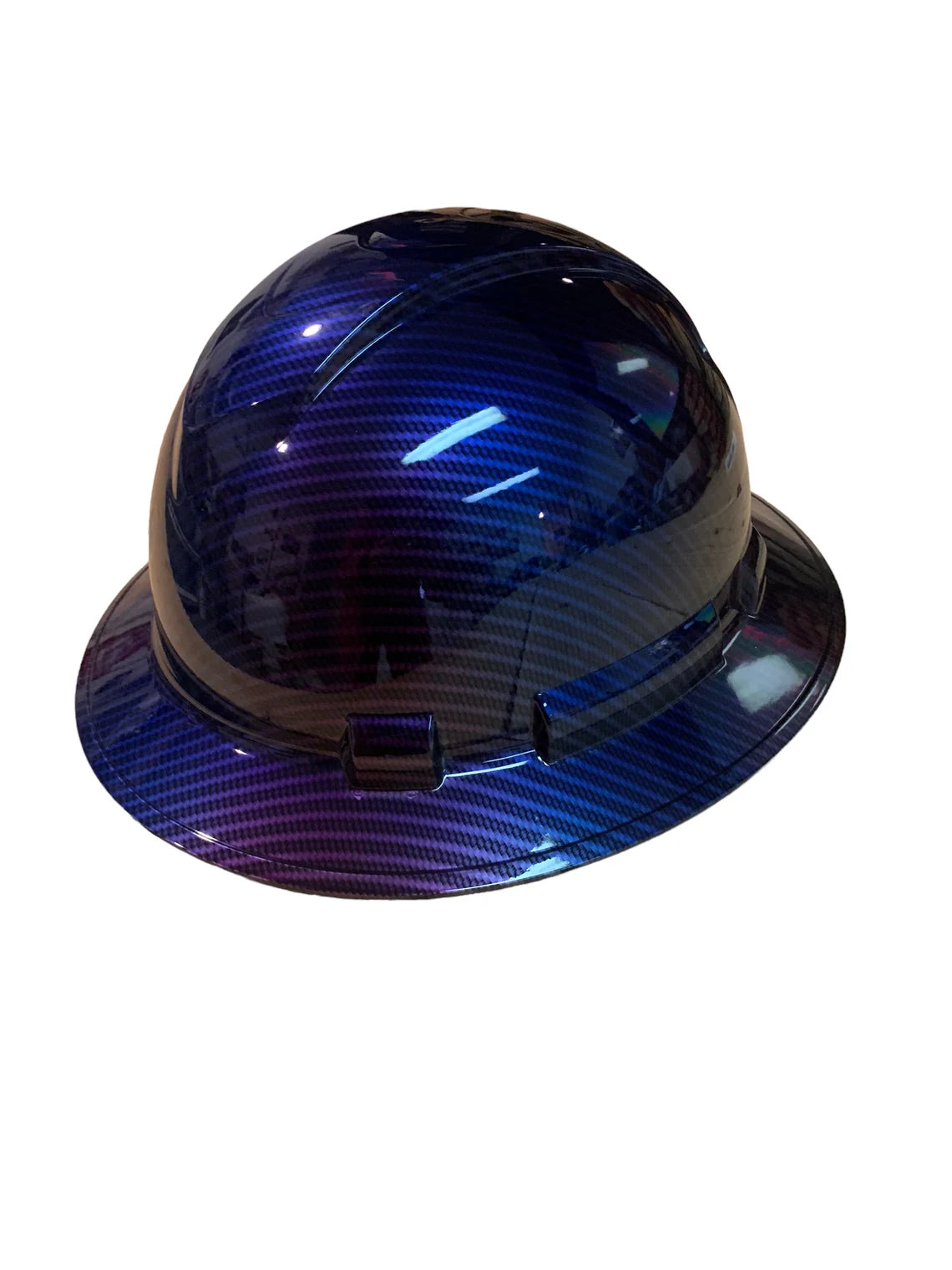 Custom Hard Hat Ridgeline Full Brim Purple Blue 2 Toned Translucent Carbon Fiber Hydro Dipped