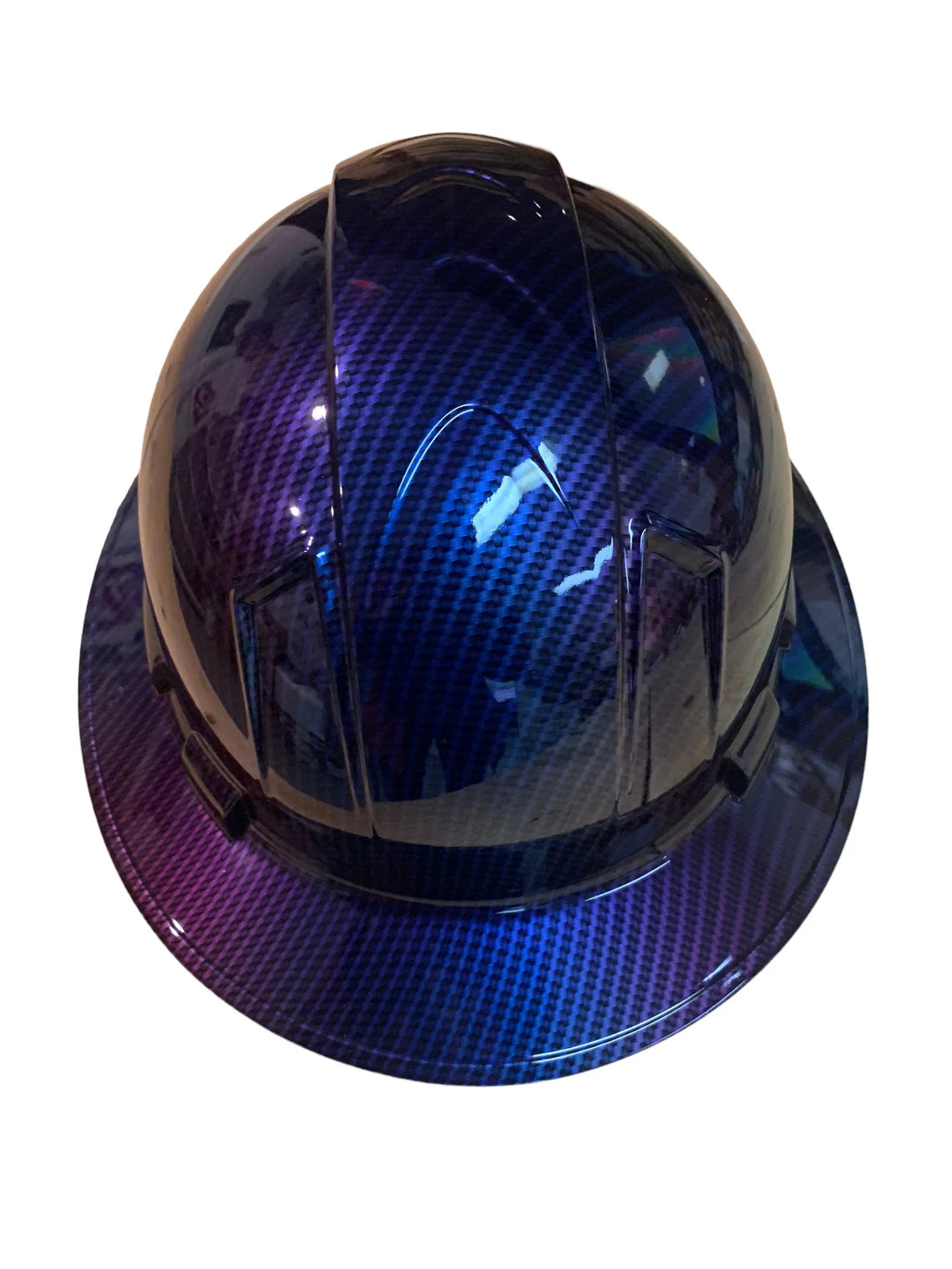 Custom Hard Hat Ridgeline Full Brim Purple Blue 2 Toned Translucent Carbon Fiber Hydro Dipped