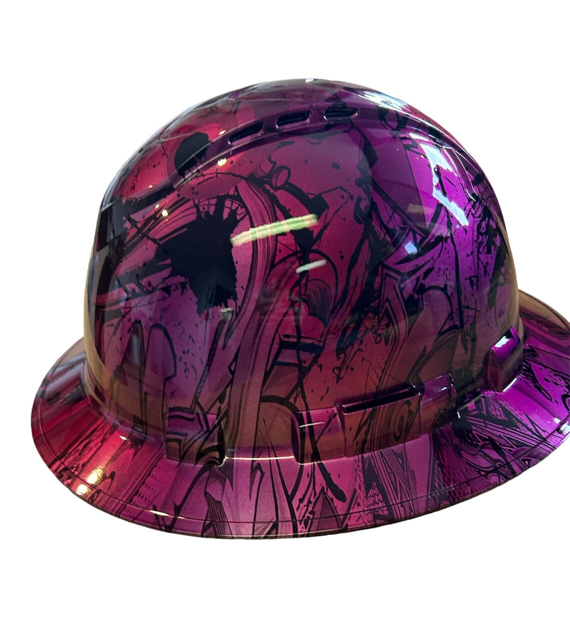 Custom Hard Hat Vented 2 Toned Kandy Cherry/Purple Graffiti Hydro Dipped Full Brim Ridgeline