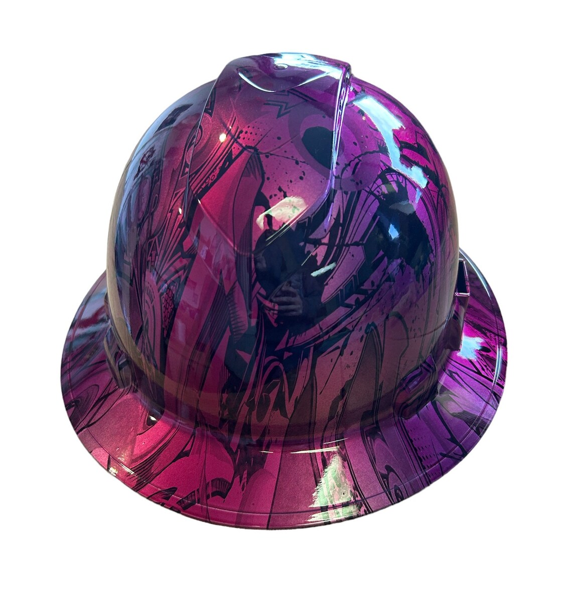 Custom Hard Hat Vented 2 Toned Kandy Cherry/Purple Graffiti Hydro Dipped Full Brim Ridgeline