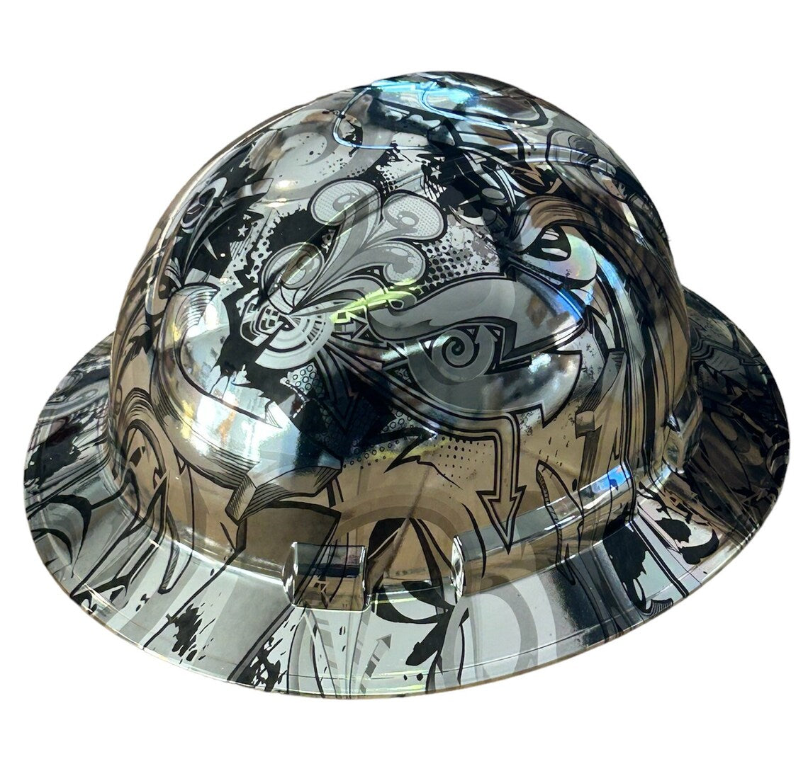 Custom Ridgeline Full Brim Hard Hat Chrome Graffiti