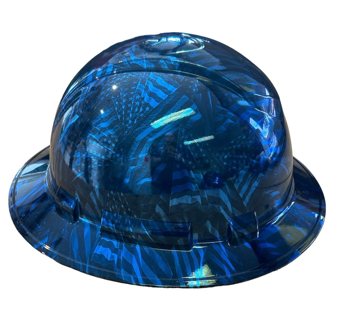 Custom Ridgeline Full Brim Hard Hat Chrome Kandy Blue Negative Flags