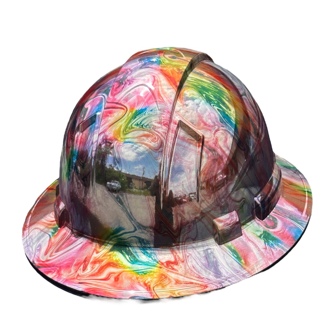 Custom Ridgeline Full Brim Hard Hat Chrome Slick Neon