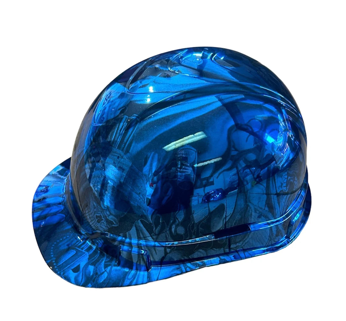 Hard Hat Ridgeline Cap Style Custom Chrome Kandy Blue Ace of Skulls