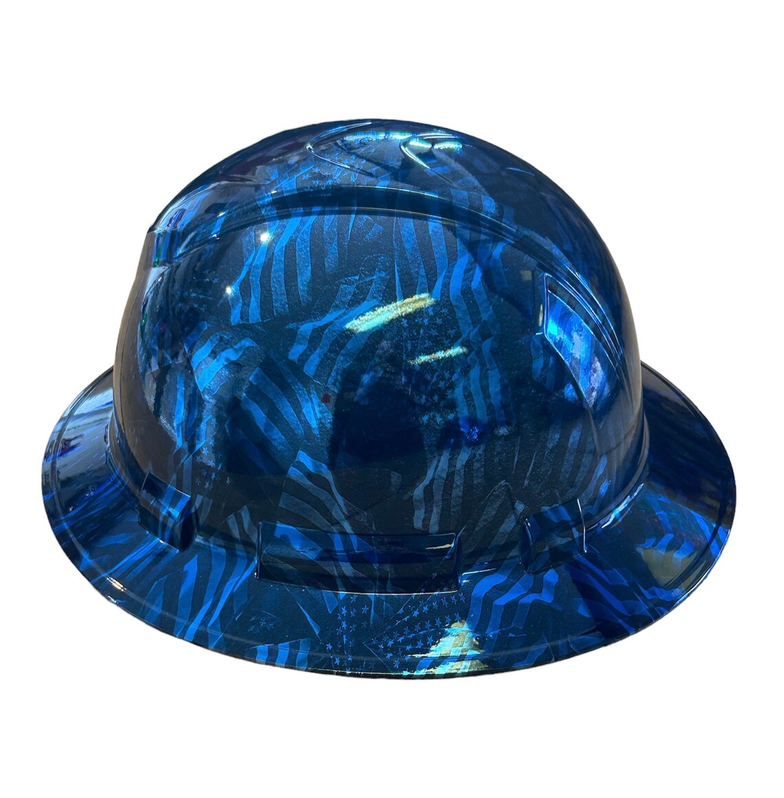 Custom Ridgeline Full Brim Hard Hat Chrome Kandy Blue Negative Flags