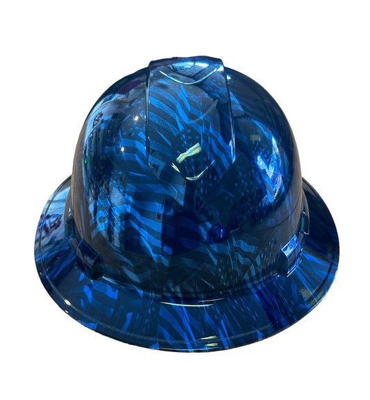 Custom Ridgeline Full Brim Hard Hat Chrome Kandy Blue Negative Flags