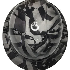 Custom Hard Hat Light Gray Midnight American Flags Full Brim Ridgeline