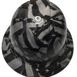 Custom Hard Hat Light Gray Midnight American Flags Full Brim Ridgeline