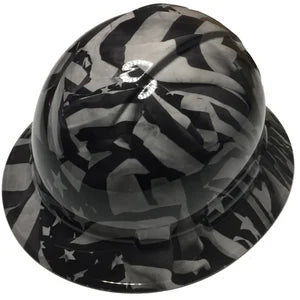 Custom Hard Hat Light Gray Midnight American Flags Full Brim Ridgeline