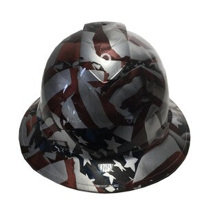 Custom Hard Hat Metallic Silver American Flags Full Brim Ridgeline