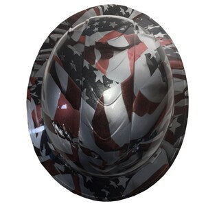 Custom Hard Hat Metallic Silver American Flags Full Brim Ridgeline