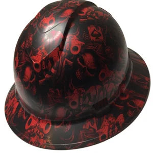 Hard Hat Ridgeline Full Brim Custom Red Gangster Skulls