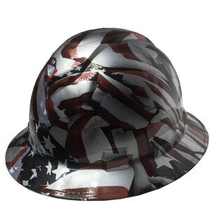 Custom Hard Hat Metallic Silver American Flags Full Brim Ridgeline