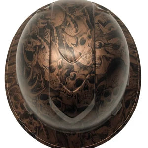 Custom Hard Hat Ridgeline Full Brim Copper Metallic Demented Skulls