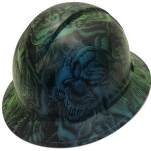 Custom Hard Hat Two Toned Blue & Green Boss Skulls Full Brim Ridgeline