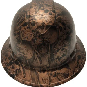 Custom Hard Hat Ridgeline Full Brim Copper Metallic Demented Skulls