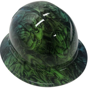 Custom Hard Hat Two Toned Blue & Green Boss Skulls Full Brim Ridgeline