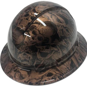 Custom Hard Hat Ridgeline Full Brim Copper Metallic Demented Skulls