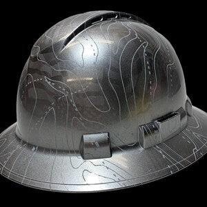 Custom Hard Hat Silver Metallic Midnight American Flag Black Ops Hydro Dipped Full Brim Vented Ridgeline