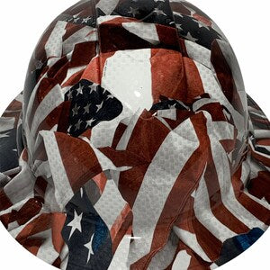 Custom Hydro Dipped Hard Hat White Carbon Fiber Flags Full Brim Ridgeline