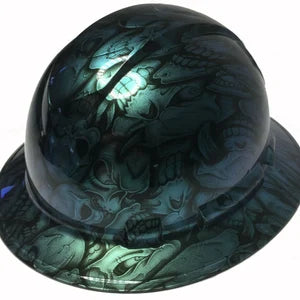 Custom Hydro Dipped Hard Hat Blue Green Chameleon Insanity Skulls Full Brim Ridgeline