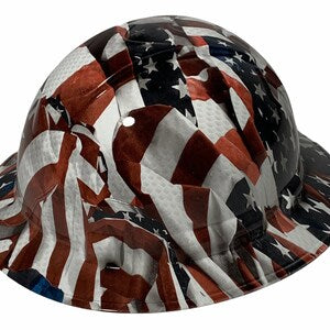 Custom Hydro Dipped Hard Hat White Carbon Fiber Flags Full Brim Ridgeline