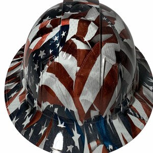 Custom Hydro Dipped Hard Hat White Carbon Fiber Flags Full Brim Ridgeline