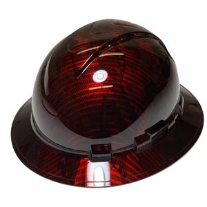 Custom Hydro Dipped Kandy Red Carbon Fiber American Flags Ridgeline Full Brim Vented Hard Hat