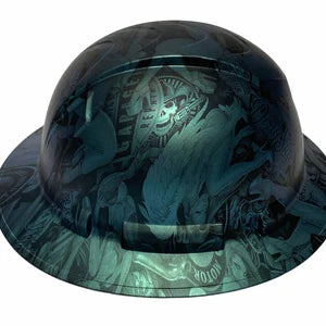 Custom Hydro Dipped Hard Hat Blue Green Chameleon Naughty Boy Full Brim Ridgeline