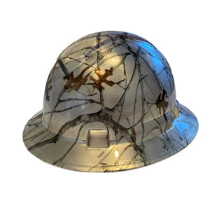 Custom Hard Hat Tarnished Silver/Pink Snow Camo Full Brim Ridgeline