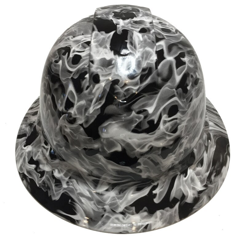 Custom Hydro Dipped Hard Hat White Flames Full Brim Ridgeline