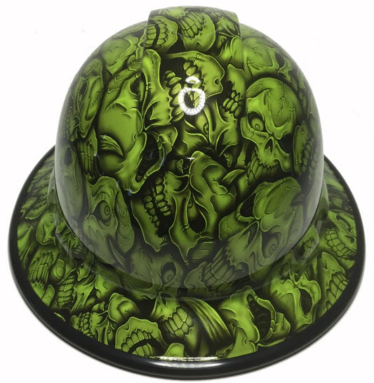 Custom Hard Hat Sublime Green Insanity Skulls Ridgeline Full Brim With Black EdgeGard