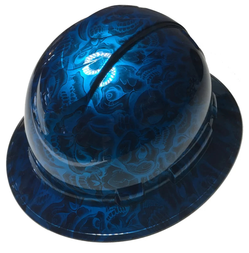 Custom Hydro Dipped Hard Hat Kandy Blue Negative Insanity Skulls Full Brim Ridgeline