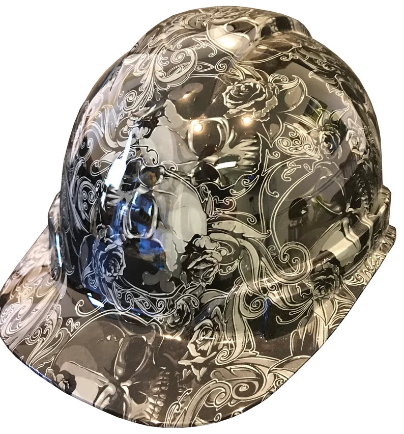 Custom Hard Hat White Filigree Skulls Cap Style Ridgeline