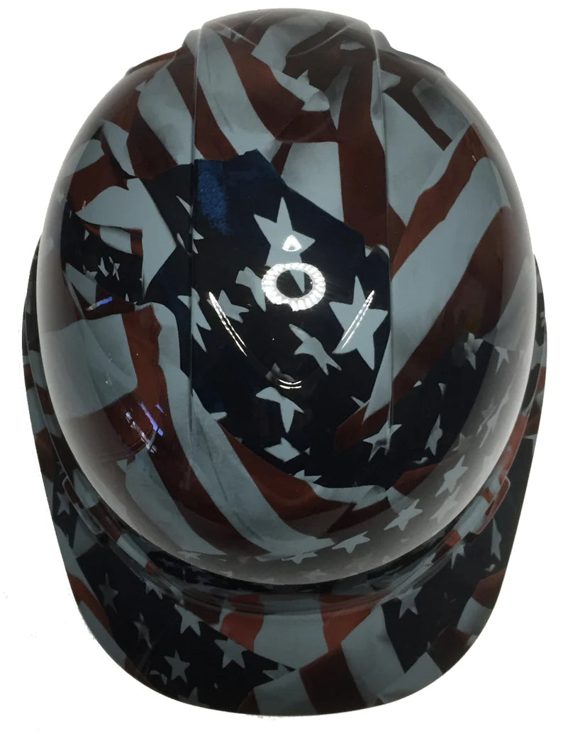 Custom Hard Hat Slate Gray American Flags Cap Style Ridgeline