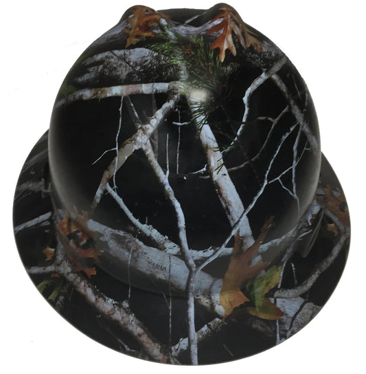 Custom Hard Hat Black Vista Camo Full Brim MSA V-Gard