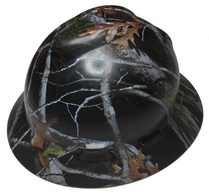 Custom Hard Hat Black Vista Camo Full Brim MSA V-Gard