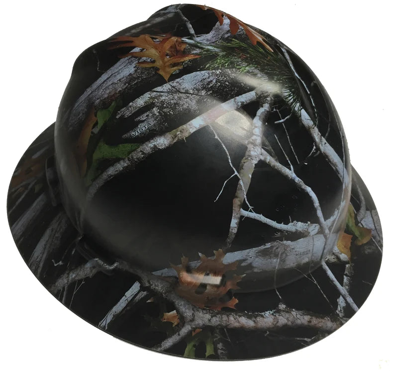 Custom Hard Hat Black Vista Camo Full Brim MSA V-Gard