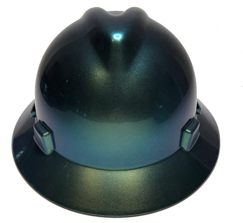 Custom Painted Hard Hat Blue Green Chameleon MSA Full Brim