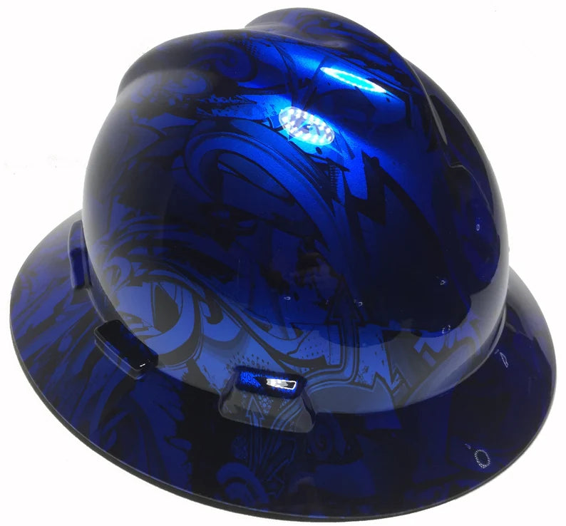 Custom Hard Hat Blue Kandy Graffiti MSA V-Gard Full Brim