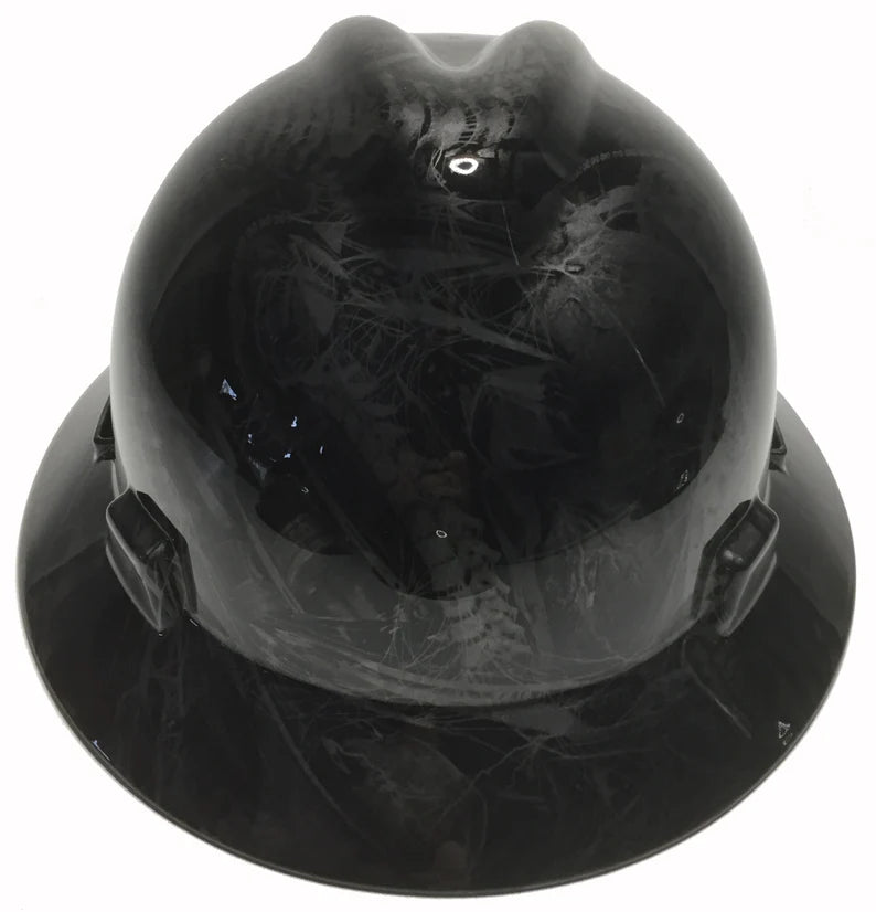 Custom Hard Hat Metallic Graphite Bio Mechanical MSA V-Gard Full Brim