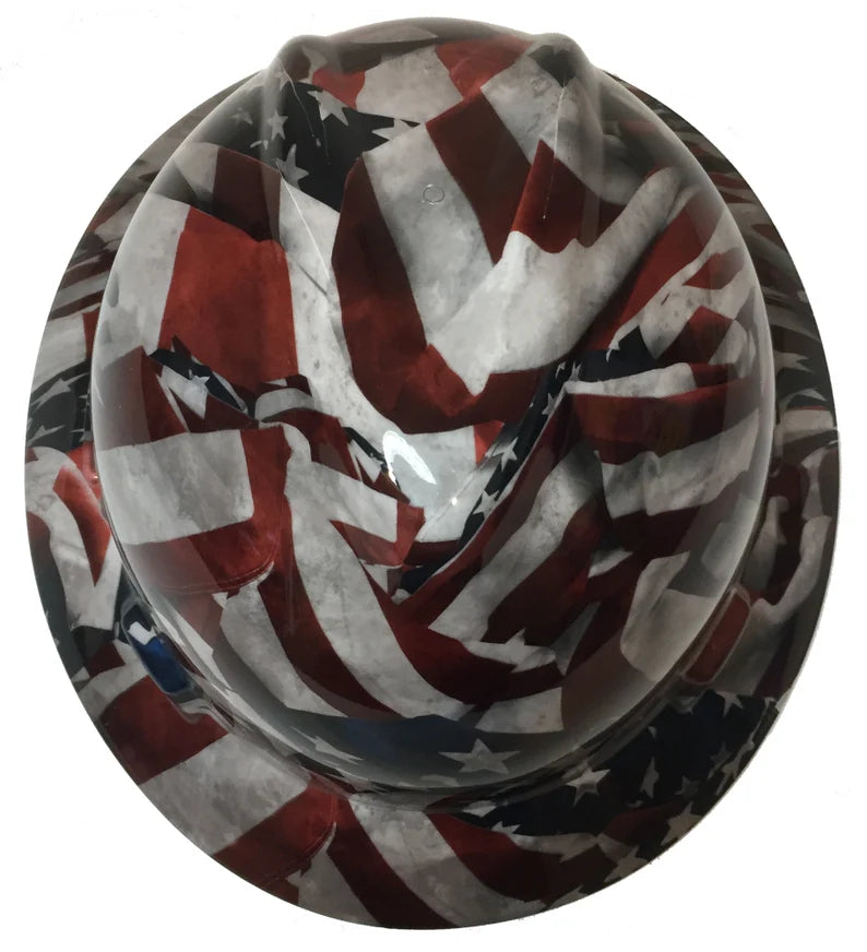 Hard Hat MSA V-Gard Full Brim Vintage American Flags