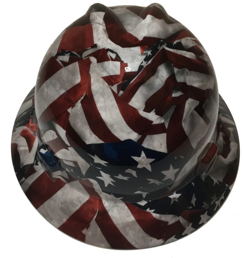 Hard Hat MSA V-Gard Full Brim Vintage American Flags