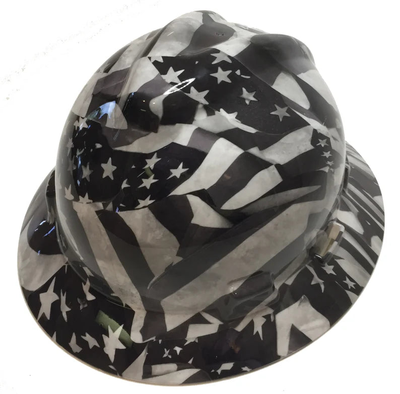 Custom Midnight American Flag Hard Hat MSA V-Gard Full Brim